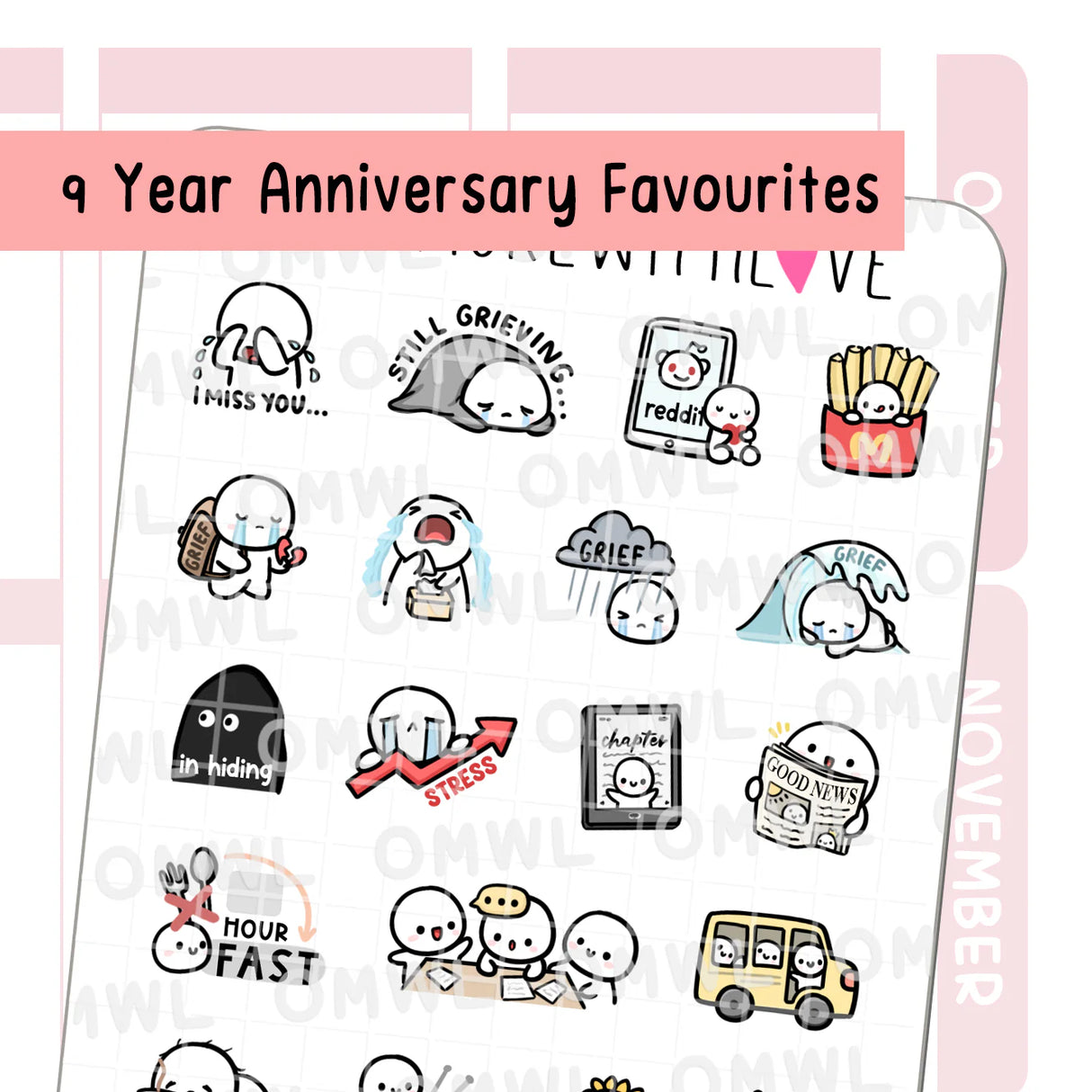 Once More With Love - M1476 Nine Year Anniversary Favourites Sticker Sheet
This is the selection of our best-selling stickers released in our 9th year! This sheet may not look very fun... it is filled with stickers of my grief from losing my dad... but I still wanted to put it together to honour the love and the loss I went through this year.