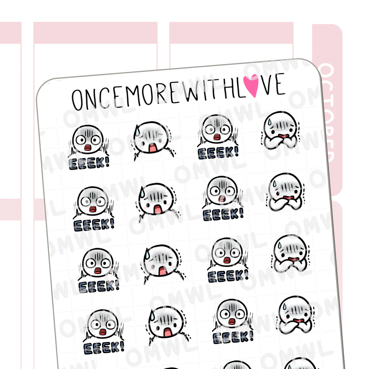 Once More With Love - M1488 Eek! Sticker Sheet
GASP! Hope these munchkins soften the blow a bit as you react with an eeeeek!