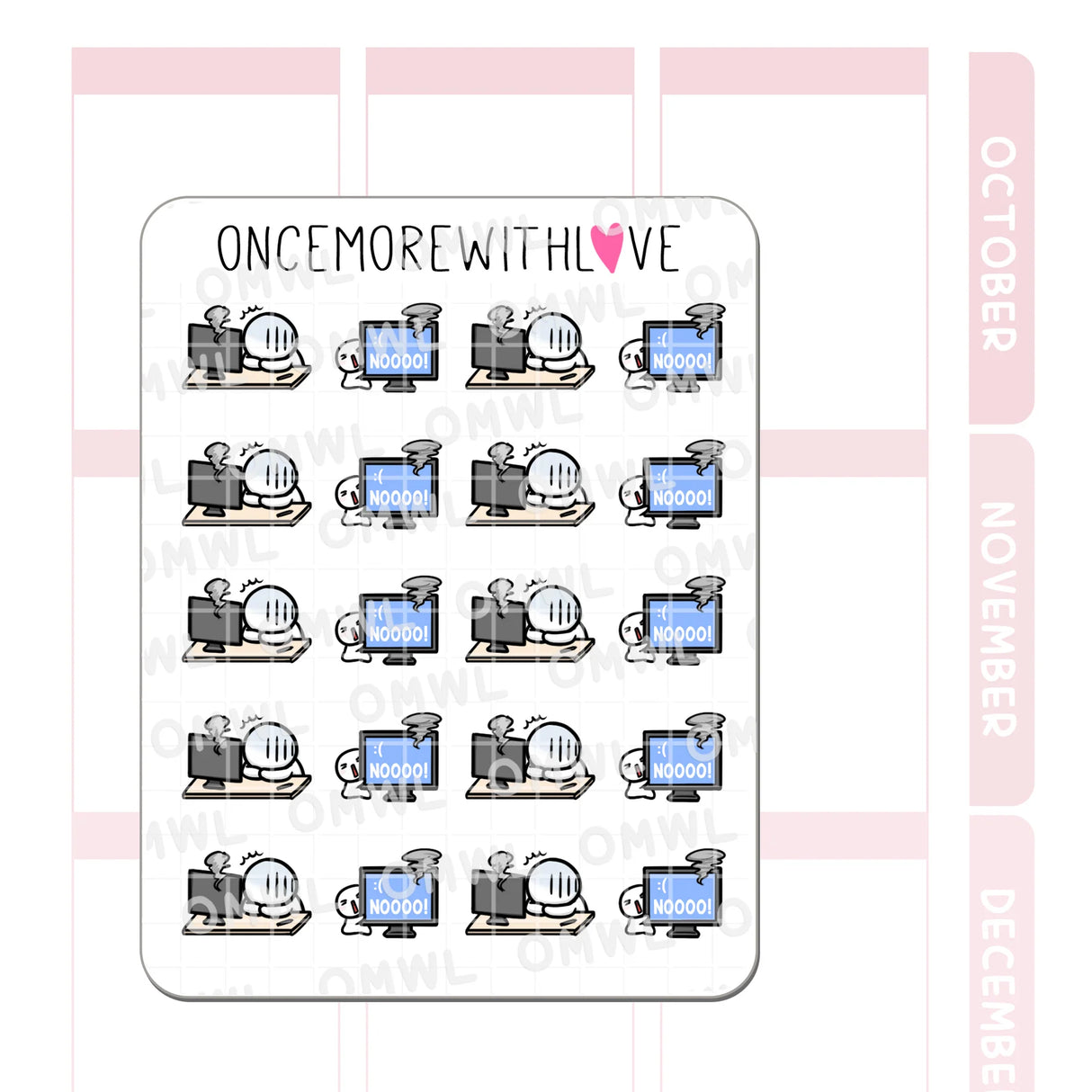 Once More With Love - M1493 Blue Screen of Death Sticker Sheet
A sticker sheet for when you wish Ctrl+Alt+NOPE could revive the blue screen of death...