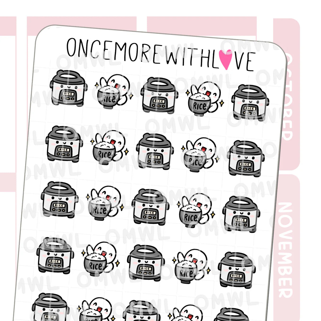 Once More With Love - M1516 Rice Lover Sticker Sheet
Can't live without rice! My mom used to call me a rice tub because I love rice so much hehe.