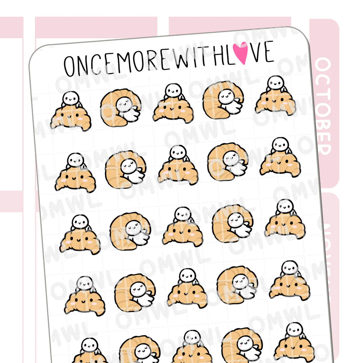 Once More With Love - M1519 Croissant Munchkin Sticker Sheet
I am obsessed with croissants! I'm still on the hunt for the best croissant in Vancouver so if you know any, please let me know!