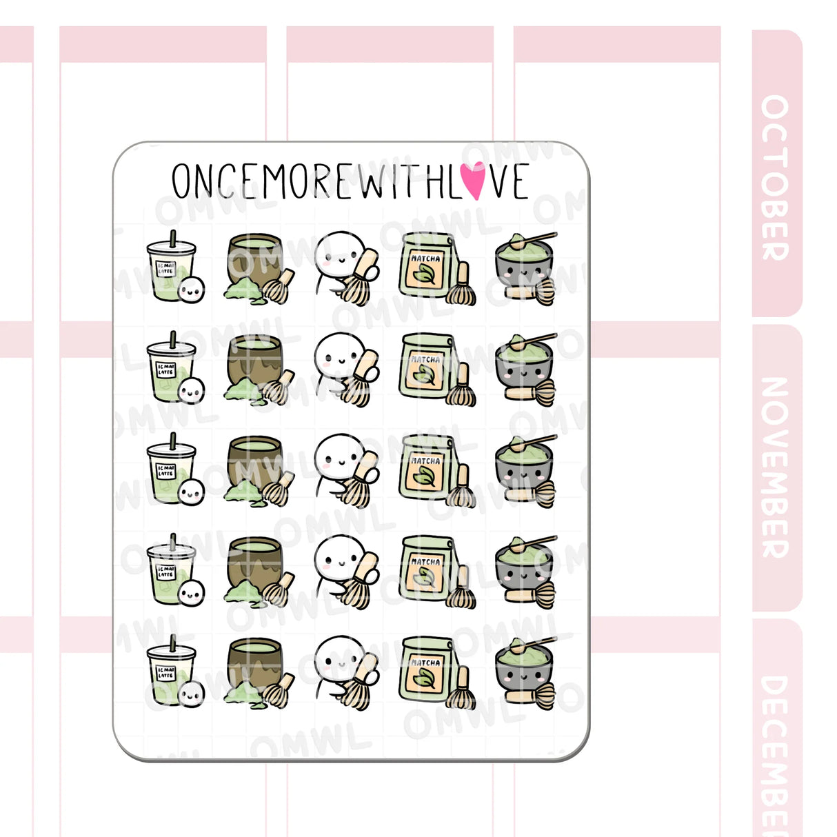 Once More With Love - M1549 Matcha Drinks Sticker Sheet
Matcha is my latest obsession. I haven't gotten that great at making my own matcha drinks yet, but definitely trying. It's also just so calming to me and helps start my day with a moment of peace.