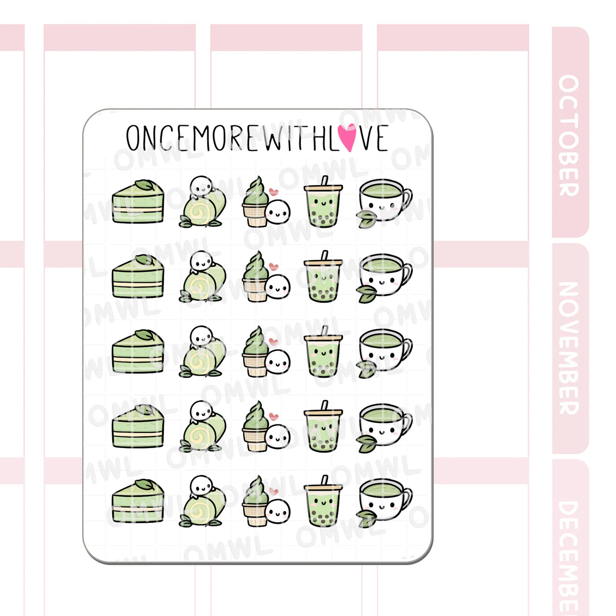 Once More With Love - M1550 Matcha Treats Sticker Sheet
Matcha treats!! Not just in drink form but I also love matcha ice cream, cake, and matcha bubbletea! Mmm... Just can't get enough.