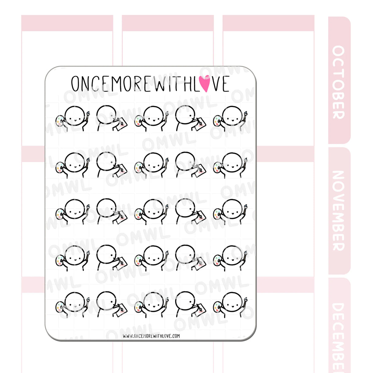 Once More With Love M864 Painting Sticker Sheet
Munchkins painting! Works great for any kind of painting... I've been doing a lot of watercolour painting but if you're using acrylic, gouache, oil, these munchkins can paint with you!