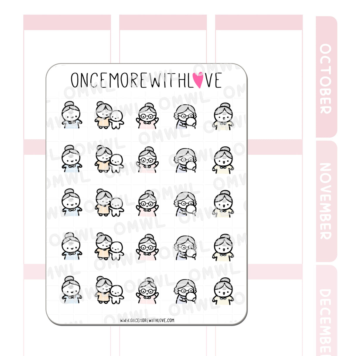 A cute grandma sticker to mark when you spend time with your grandma or if you are a grandma yourself, then you can use it to mark when you spend time with your grandchildren or family!