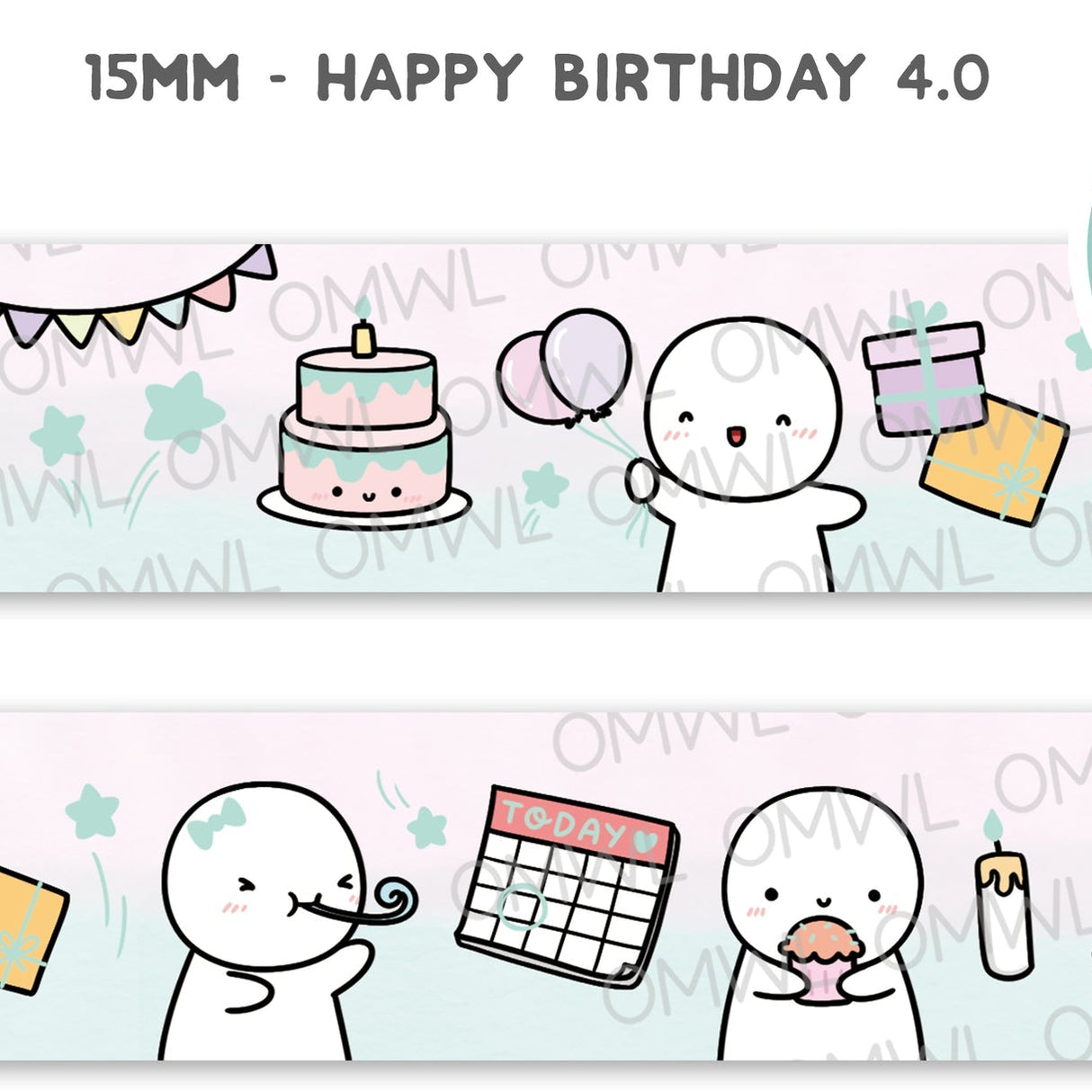 Once More With Love Washi Tape - Happy Birthday 4.0 +Turquoise Blue Foil
One of my favourite designs, and now with ombre pink background and pink foil!
WHAT YOU RECEIVE:
1 roll of exclusively designed washi tape by Once More With Love
These washi tapes are great for decorating your munchkin planner spreads or for creating cards, scrapbook pages, or journals :)
Washi tapes come shrink wrapped. No other packaging provided!
SIZE: 15mm x 10m
MATERIAL: washi tape