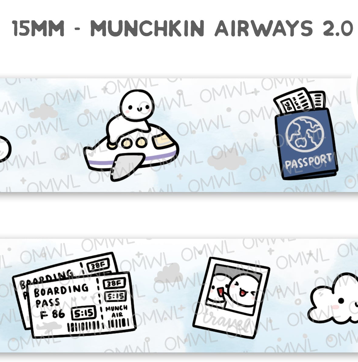 Once More With Love Washi Tape - Munchkin Airways 2.0 +Pearl White Foil
My travel loving heart loves this washi tape! Hoping I can use it lots this year when I travel to a bunch of journaling and planning events.
WHAT YOU RECEIVE:
1 roll of exclusively designed washi tape by Once More With Love
These washi tapes are great for decorating your munchkin planner spreads or for creating cards, scrapbook pages, or journals :)
Washi tapes come shrink wrapped. No other packaging provided!
SIZE: 15mm x 10m
MA
