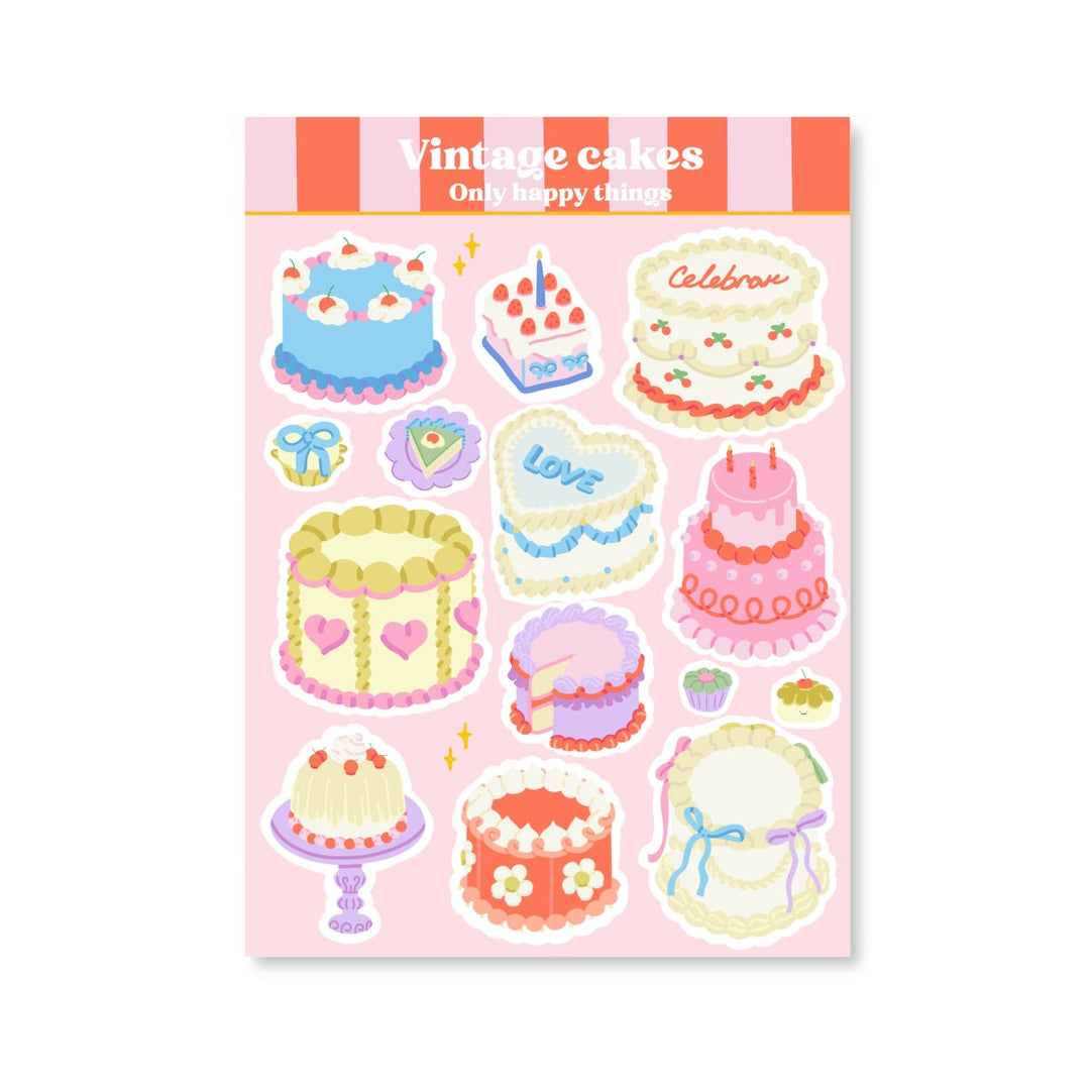 Only Happy Things Stationery - Vintage Cakes A6 Sticker Sheet