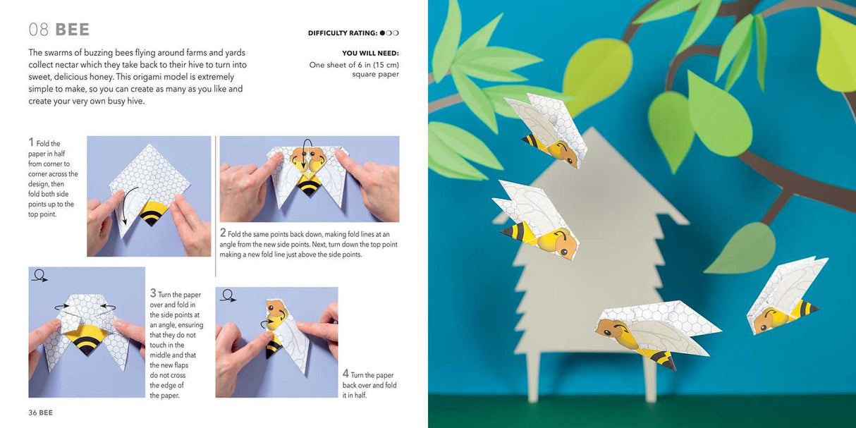 Take a step into the mindful, calming world of butterflies, birds, and bees with this 64-page project book and 250 sheets of origami paper.
Explore the best that nature has to offer with 250 sheets of specially-designed printed paper and a 64-page instruction book that guides you step-by-step through 15 wonderful paper projects. From penguins, pelicans, and puffins to three different butterflies at varying difficulties of construction, you're spoilt for choice on where to start!
The friendly critters can