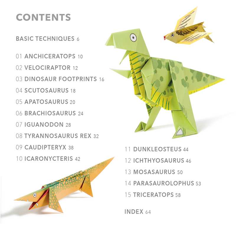 Go back to the days when dinosaurs ruled the earth with 15 prehistoric paper-folding projects and 250 sheets of origami paper to sink your teeth into.
With 15 designs for big and small dinosaurs, ocean-dwellers, and high flyers, there are projects here to entertain any paper paleontologist.
Try your hand at the speedy Velociraptor or one of the largest land animals that ever existed, the Apatosaurus. From the Cretaceous period you can make the king of the dinosaurs, the Tyrannosaurus rex, and the ancestor