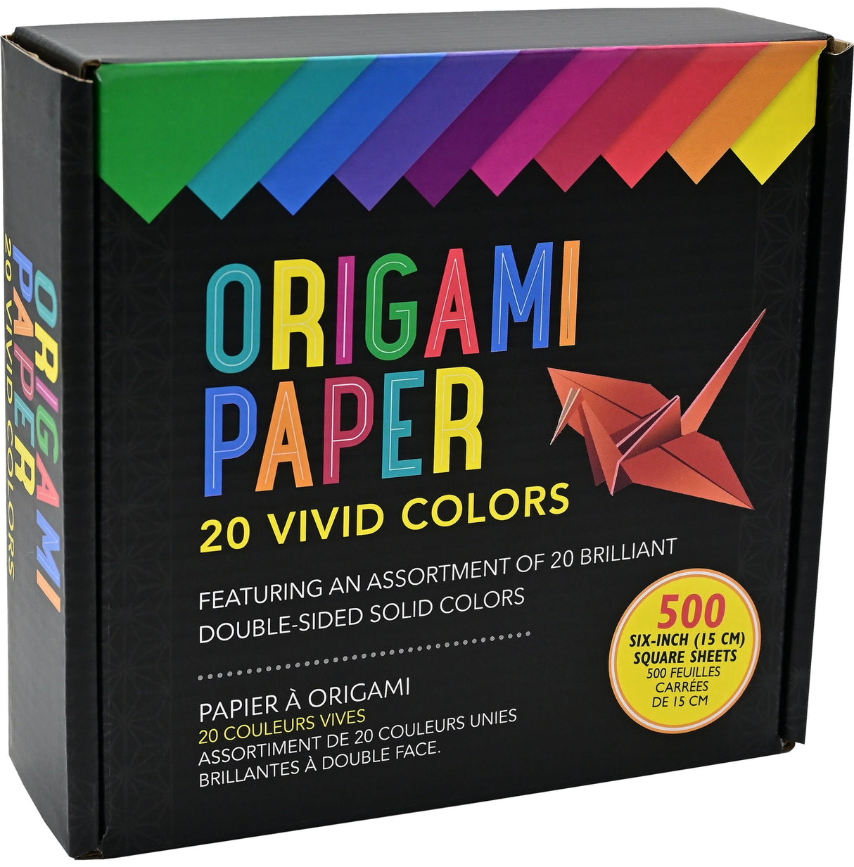 Deluxe boxed set contains 500 sheets of premium origami paper! Vibrant, specially designed paper is the perfect weight for easy folding and durability. Paper comes in 20 different brilliant double-sided solid colors.
Boxed set includes a booklet with instructions for making 6 classic origami projects: a boat, a crane, a fortune teller, a pinwheel, a flower, and a box. Discover, explore, and enjoy this ancient art form! Set comes in a sturdy laminated box that safeguards your origami paper as you use it.
5