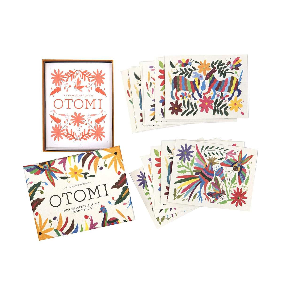 Celebrate the bold, modern, and colorful art of the Otomi in the Otomi Notecards. Vibrant patterns leap off the page with fully embossed designs that mimic the raised texture of the traditional embroidery of the Otomi people, who are indigenous to central Mexico. A perfect all-occasion set, Otomi Notecards includes four stunning designs paired with four different envelopes, each with a flash of color inside, and a historical description of Otomi embroidery.