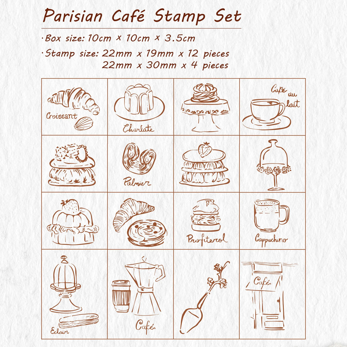 Hey, coffee lovers! This fun stamp set has all sorts of cute sketches featuring your favorite café goodies—tasty pastries, cozy coffee cups, and sweet treats! Whether you’re sprucing up your planner, making personalized cards, or just having fun with your scrapbook, these stamps are perfect for adding a delicious touch of Paris to everything you create. So grab some ink and start stamping your way to a little piece of Paris right at home! Enjoy the sweet vibes!