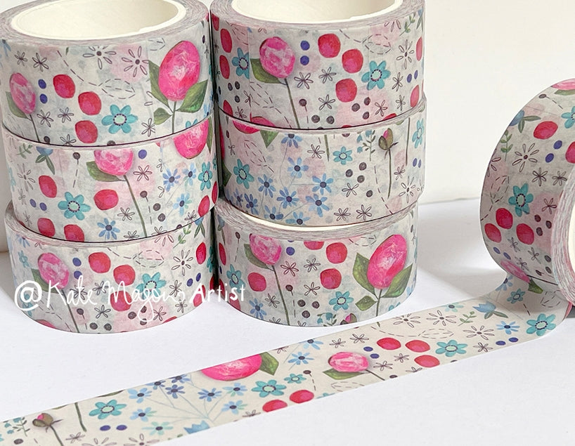 Cinta washi con flores de peonía