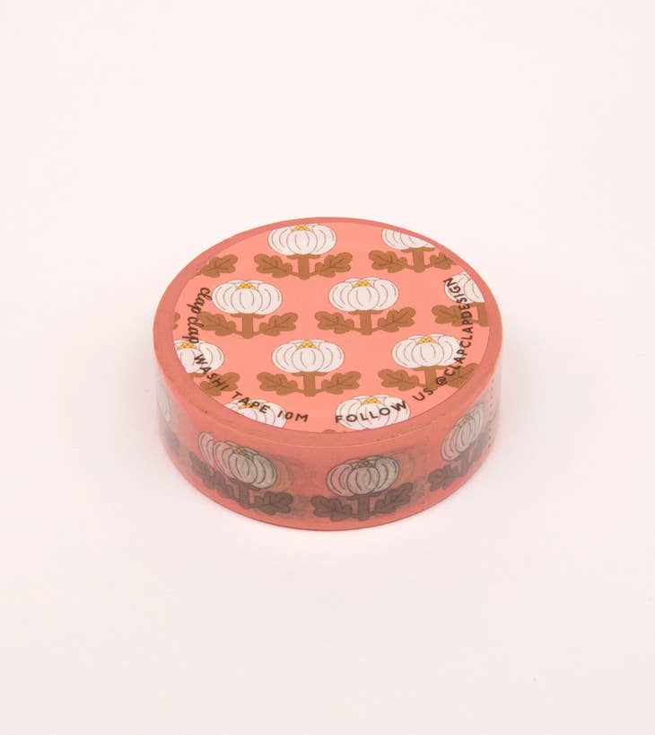 Cinta washi con diseño de peonías, color rosa coral