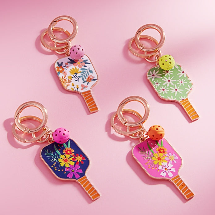 Juego de Pickleball con llavero esmaltado con estampado de flores