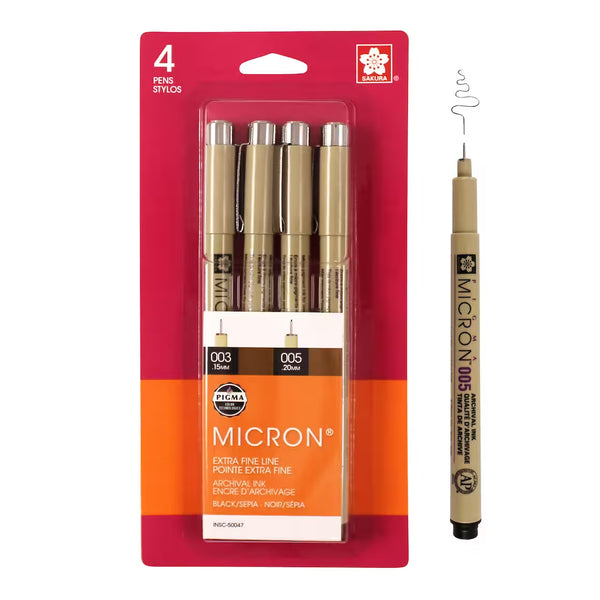 Sakura Pigma Micron SEPIA Pigment Ecriture Pointe Superfine Set 3 Pcs 003 + 005