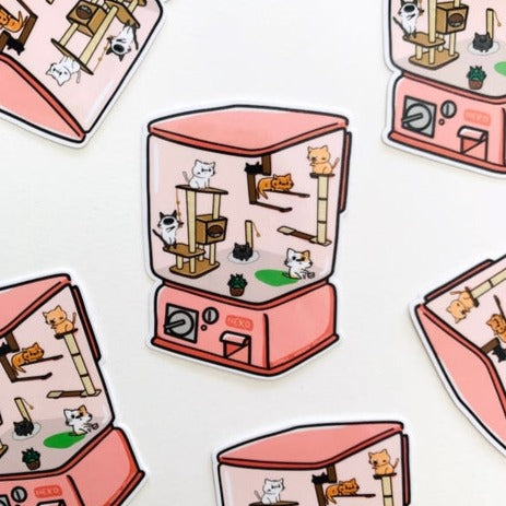 Pink Cat Room Gachapon Machine Vinyl Sticker