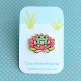 Pink Lotus Flower Frog Enamel Pin