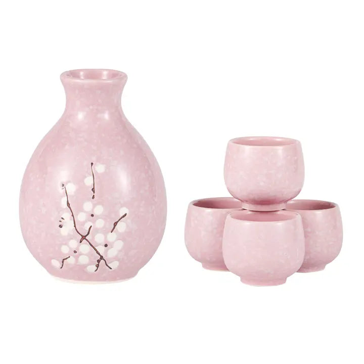 Pink Ume Plum Blossom Porcelain Glazed Sake Bottle and Cups Gift Set
This giftable set brings a soft, serene touch to any table—perfect for tea lovers, sake enthusiasts, or anyone who appreciates refined Japanese‑style drinkware.
Bottle Size: 4.25"H with a 9oz capacity
Cups: 1.5"H with a 1.5oz capacity
Material: Porcelain
Origin: China