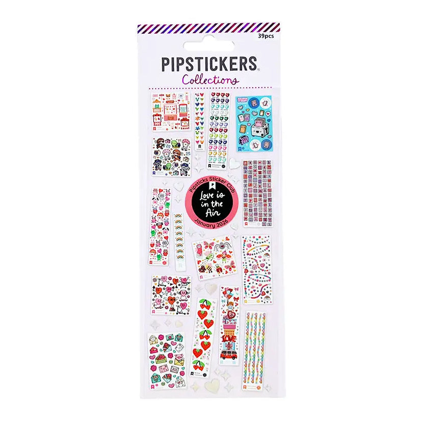 LIMITED EDITION COLLECTIBLE!
PipStickers are the PERFECT gift for the sticker lover in your life - even if it's you! These unique PVC designs with holographic silver foil accents come on a clear backing and cannot be found anywhere else.
Includes one 3" x 7" sheet of Kids Collections Vol 1: Love is in the Air PipStickers and includes the Pipsticks manifesto.