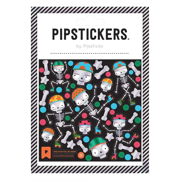 PipStickers are the PERFECT gift for the sticker lover in your life - even if it's you! These unique PVC designs with holographic gold foil accents come on a clear backing and cannot be found anywhere else.
Includes one 4" x 4" sheet of Skeleton Roller Derby PipStickers and includes the Pipsticks manifesto.