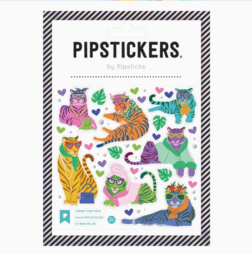 Pipsticks Sticker Sheet - Trendy Tiger Tints
PipStickers are the PERFECT gift for the sticker lover in your life - even if it's you! These unique PVC designs with holographic gold foil accents come on a clear backing and cannot be found anywhere else.
Includes one 4'' x 4'' sheet of Trendy Tiger Tints PipStickers and includes the Pipsticks manifesto.