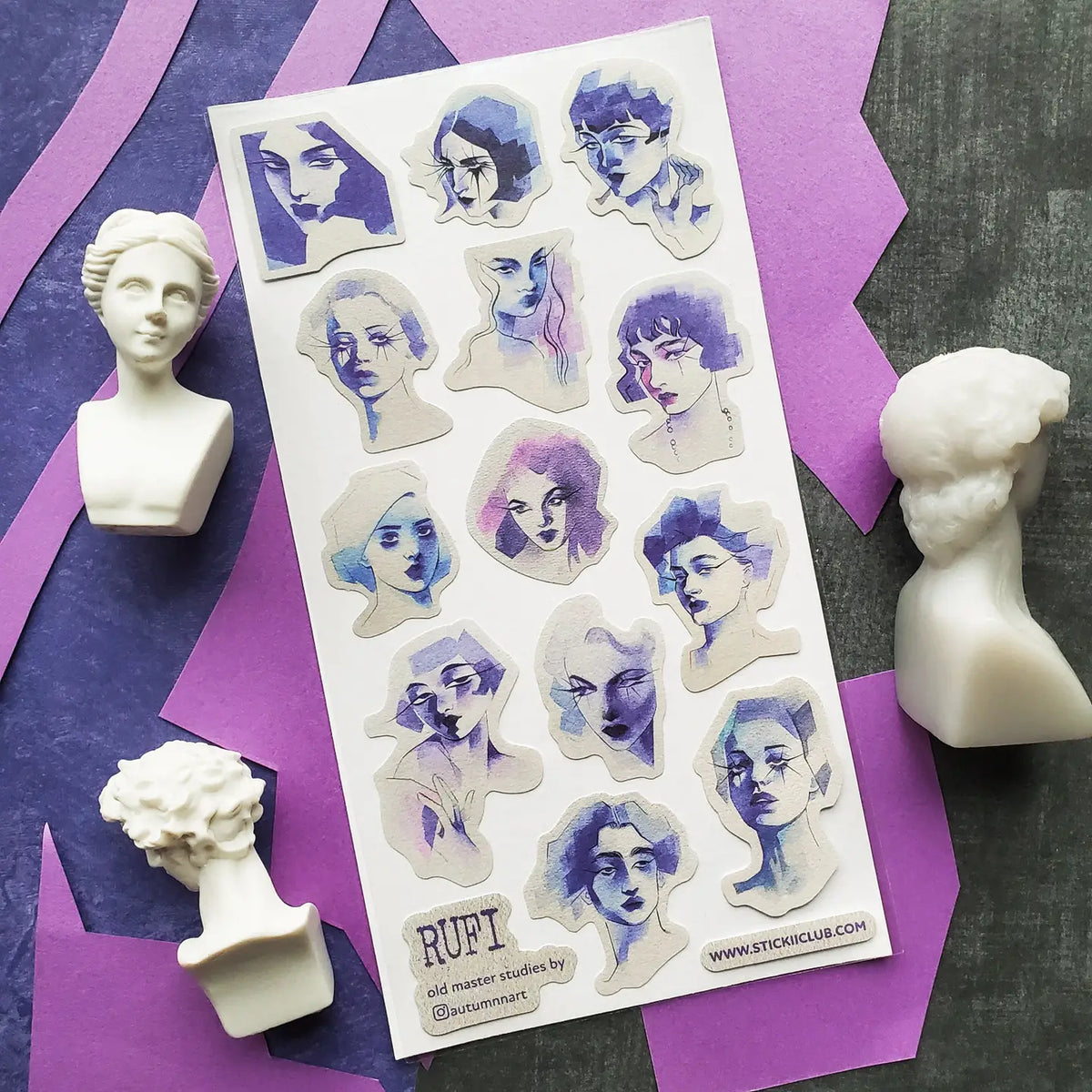 🎨💙 A study in blue, but never one-note! @artofrufi reimagines old master portrait studies with dreamy watercolor washes, striking expressions, and a palette of indigo, violet, and icy blue that gives us those moody dolce vita vibes. These faces feel like they stepped out of an art museum and straight into a technicolor daydream on the Amalfi coast! Art by: @artofrufi
Top Coating: None
Adhesive Layer: Paper
Backing Layer: Clear PET
6.69" x 3.54".
Weight - 0.03lbs
1 sheet included