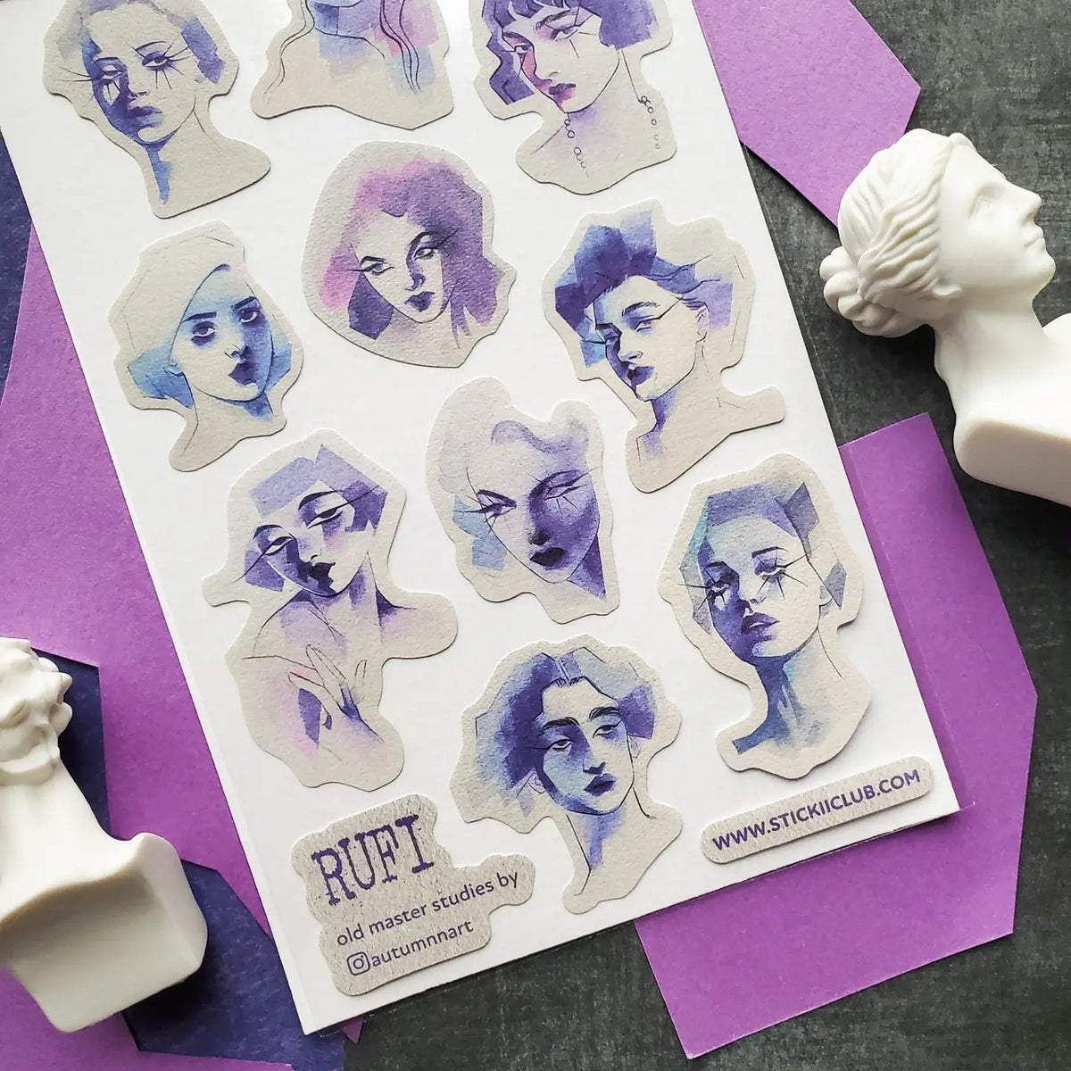 🎨💙 A study in blue, but never one-note! @artofrufi reimagines old master portrait studies with dreamy watercolor washes, striking expressions, and a palette of indigo, violet, and icy blue that gives us those moody dolce vita vibes. These faces feel like they stepped out of an art museum and straight into a technicolor daydream on the Amalfi coast! Art by: @artofrufi
Top Coating: None
Adhesive Layer: Paper
Backing Layer: Clear PET
6.69" x 3.54".
Weight - 0.03lbs
1 sheet included