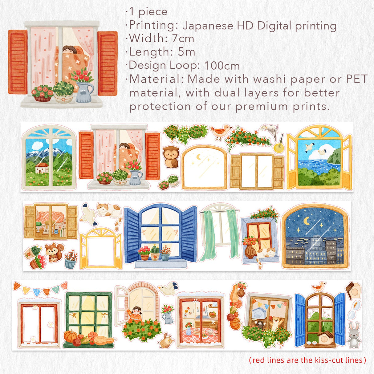 Pre-cut Pane & Simple Wide Washi / PET Tape