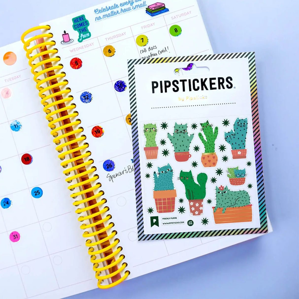 PipStickers are the PERFECT gift for the sticker lover in your life - even if it's you! These unique PVC designs with holograghic gold foil accents come on a clear backing and cannot be found anywhere else.Includes one 4'' x 4'' sheet of Prickly Purrs PipStickers and includes the Pipsticks manifesto.