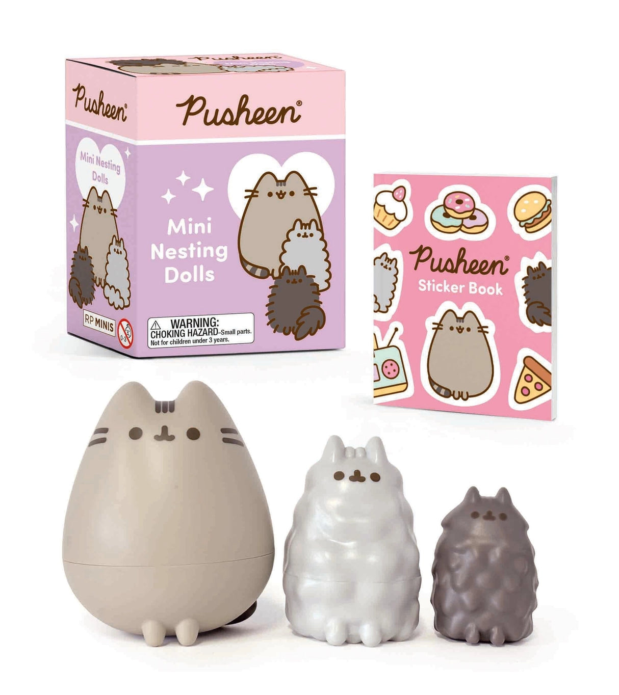 Celebrate your favorite feline trio with this super-cute miniature nesting dolls set featuring Pusheen, Stormy, and Pip.
Specifications:
3 mini nesting dolls featuring Pusheen (2 inches), Stormy (2 inches), and Pip (1 inches)
Sticker book included: 16-page sticker book with full-color art of Pusheen, Stormy, and Pip
Fun size: Mini set can be displayed on desktop, mantle, shelf, and more
Perfect gift: A must-have collectible for fans of Pusheen
Officially licensed: An authentic Pusheen product