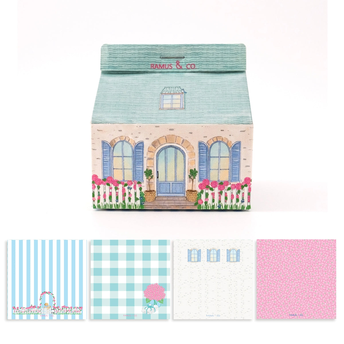 Ramus & Co. - Cottage Note Carton
Fresh notes, served daily! This Ramus & Co. mini carton comes filled with 200 handy 3×3 inch paper notes (in four different designs!), perfect for quick lists, messages, and bright ideas.
Simply remove the perforated door on the front for quick access whenever inspiration strikes. Equal parts practical and gift-able, it’s a cheerful addition to any desk, kitchen counter, or workspace!
4 x 4 inch note carton holder
(200) 3 x 3 inch paper notes
4 unique note design