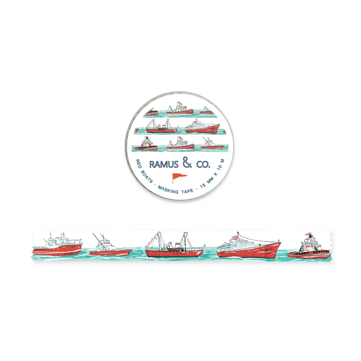 Ramus & Co. - Red Boats Washi Tape
10 meters of lovable masking tape. A fashionable embellishment for projects, planners, notebooks, notecards, greeting cards, envelopes and invitations. Ramus & Co. masking tape is safe to use on walls, tables, refrigerators, doors and windows. Irresistible designs that will find their way onto everything. Perfect for crafting and gifting!
15mm x 10m
Adhesive tape roll,
Shrink wrapped with unique label
Designed in USA, imported.
By Ramus & Co.