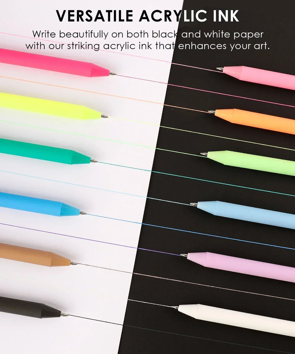 Discover our Retractable Colorflow Acrylic Gel Pen Set with 12 vibrant colors and anti-dry acrylic ink for smooth writing on any paper. Perfect for journaling, doodling, and coloring, these pens provide precision for all your creative projects.