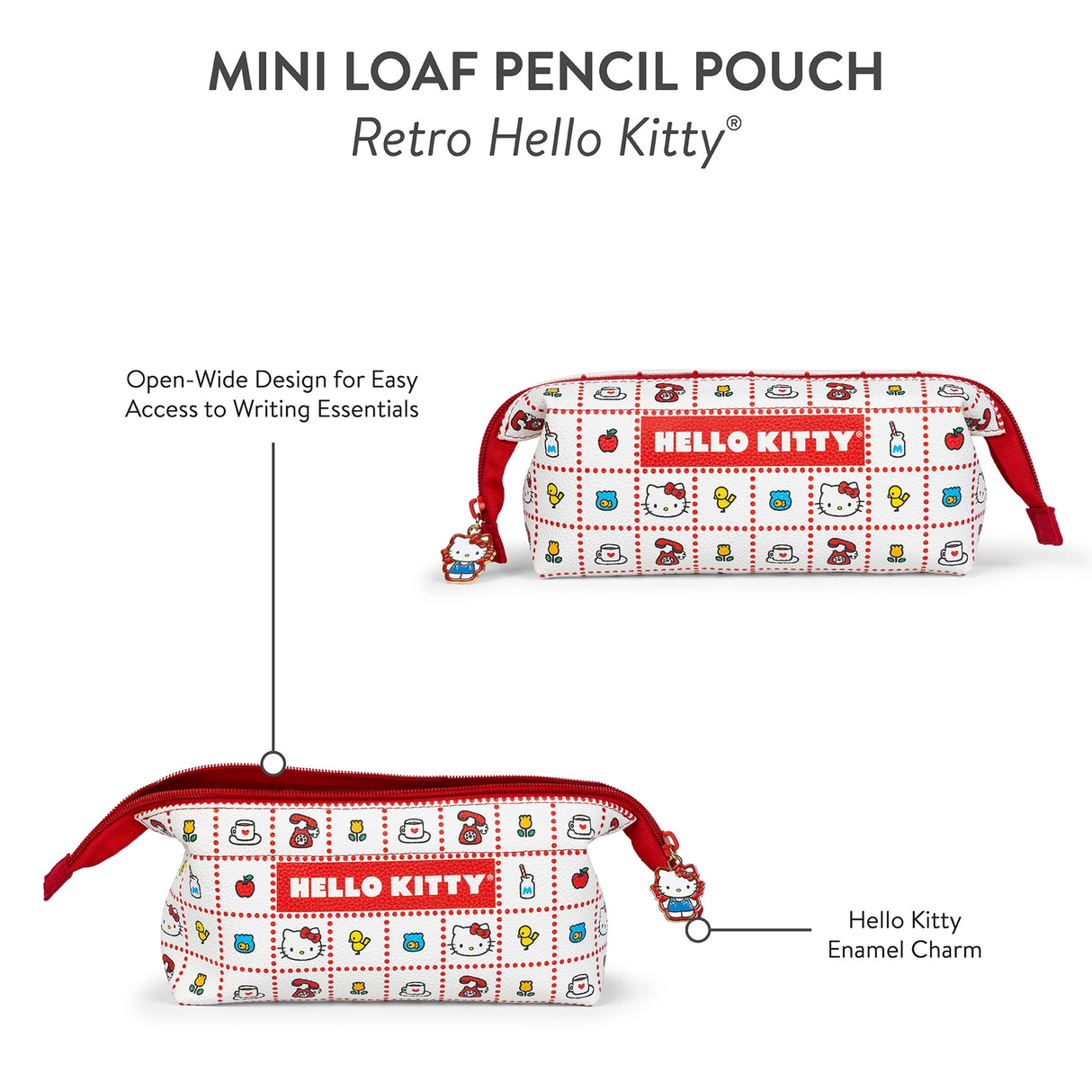 Meet your new favorite stationery essential! Featuring a vibrant, retro-inspired Hello Kitty pattern, this perfectly sized pouch is the ideal home for your pens, pencils, and any other small stationery items. The smooth-glide zipper keeps everything secure, but the true showstopper is the irresistible Hello Kitty-shaped zipper charm! Whether you’re a student, a Hello Kitty fan, or just looking to add a touch of fun to your organization, this pouch is a total game-changer.
© 2025 SANRIO CO., LTD. Used