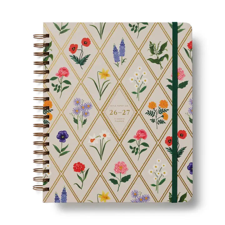 A big planner for big plans. Our large-format planner is spiral bound with a sturdy hard cover and an elastic band to hold it closed. Inside, you’ll find monthly and weekly views, inspirational quotes, sections for notes and goals, pocket folders for storage, and 2 sticker sheets. Planners span August 2026-December 2027.
DETAILS
Textured coated paper cover
Natural white text paper interior
Printed in full color with foil stamped year
August 2026-December 2027
Weekly & monthly pages
Sections for goals