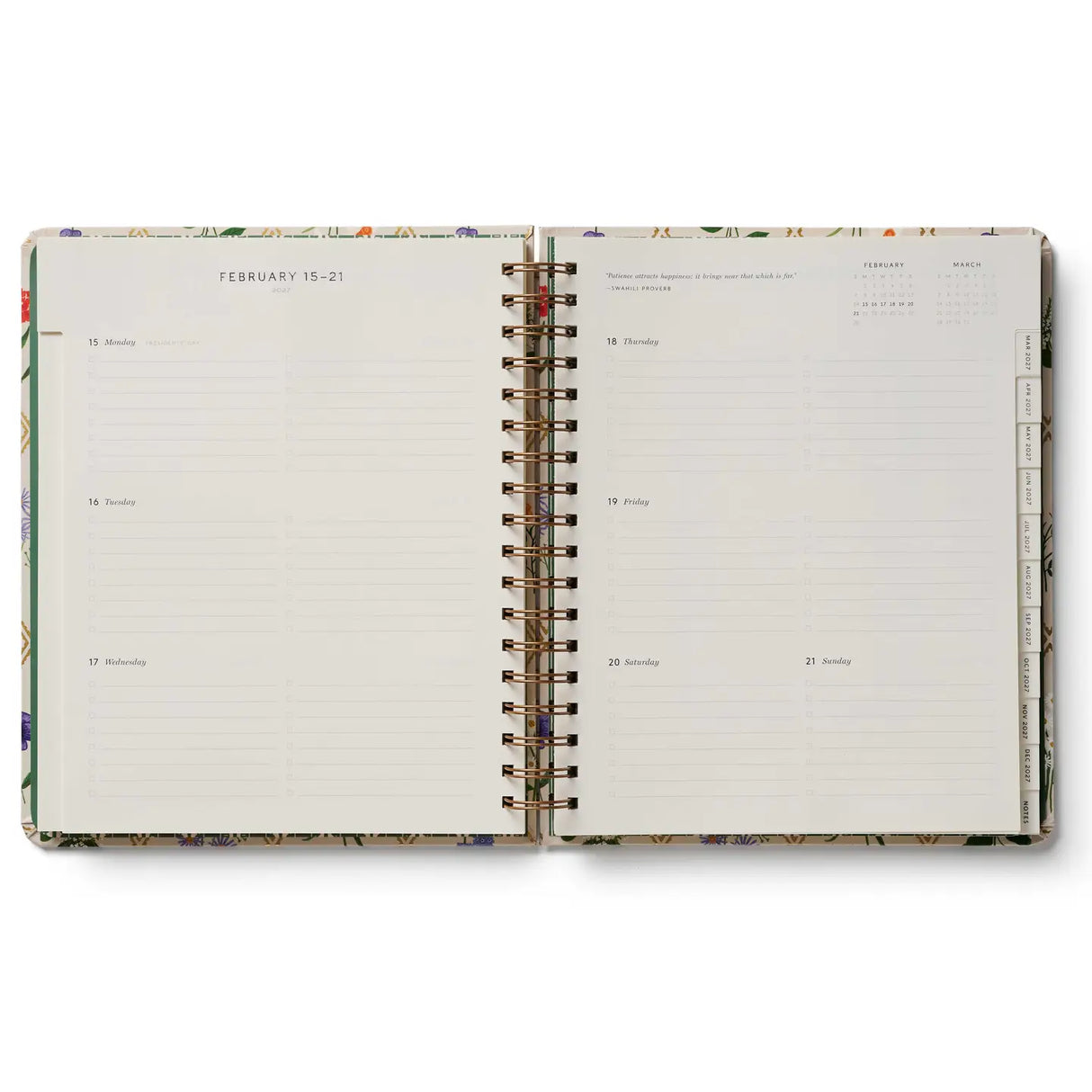 A big planner for big plans. Our large-format planner is spiral bound with a sturdy hard cover and an elastic band to hold it closed. Inside, you’ll find monthly and weekly views, inspirational quotes, sections for notes and goals, pocket folders for storage, and 2 sticker sheets. Planners span August 2026-December 2027.
DETAILS
Textured coated paper cover
Natural white text paper interior
Printed in full color with foil stamped year
August 2026-December 2027
Weekly & monthly pages
Sections for goals