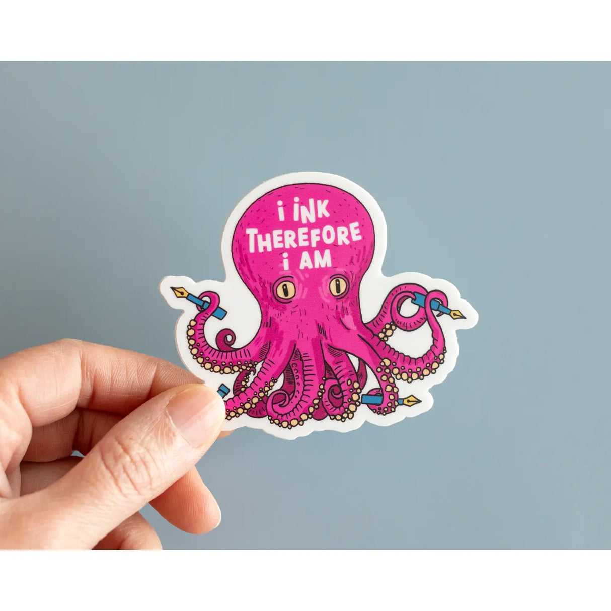 Express your love for art and humor with our 'I Ink Therefore I Am' vinyl sticker. This quirky 2.6x3 inch sticker features a whimsical pink octopus holding pens with the clever message 'I Ink Therefore I Am.' Perfect for artists, writers, and anyone who appreciates a good pun, this durable, waterproof sticker is ideal for decorating your laptop, water bottle, notebook, or car.
🌟 Key Features:
• Dimensions: 2.6 x 3 inches
• High-quality vinyl material
• Waterproof and weather-resistant
• Ideal fo