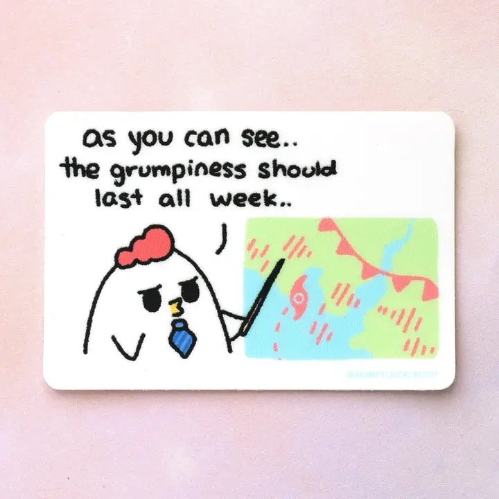 Chicken is giving you an update on the week ahead.
You will receive one copy of the sticker with this listing.
Printed on premium vinyl with a UV laminate to protect it from the sun. Great for planners, bullet journals, laptop, water bottles, anywhere!
This is a 2.5 x 1.72" sticker.