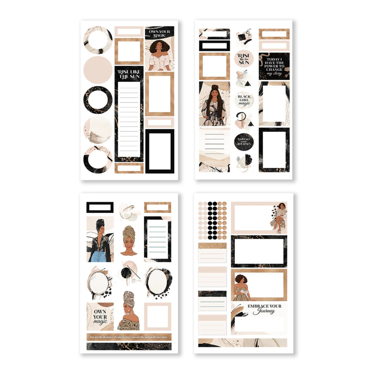 Rongrong Sticker Book - Black Girl Magic 2
Unleash the Essence of Black Girl Magic with our Exclusive Black Girl Magic Sticker Book #2. Designed with a mesmerizing black and gold theme, this sticker collection is not just an accessory but a powerful symbol of Black women's empowerment, strength, and resilience.
Empowering Design: Each sticker in our Black Girl Magic Sticker Book #2 is crafted to celebrate the beauty, grace, and indomitable spirit of Black women. These stickers are more than just deco