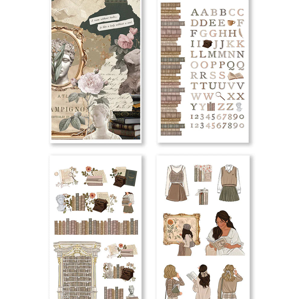 Immerse yourself in the light academia aesthetic, where the beauty of reading and the elegance of learning are romanticized. "Rongrong's Bookworm Vol. 3" is more than just a sticker book; it's an invitation to romanticize your life and reading habits, to find joy in the quiet moments spent between the pages of a book.
This sticker pack has 24 pages of hand-drawn planner stickers including:
12 pages of functional paper planner stickers
12 pages of transparent decorative stickers