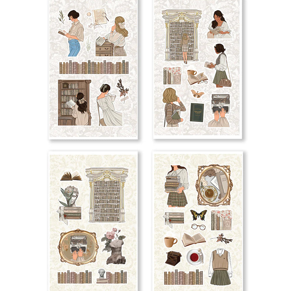Immerse yourself in the light academia aesthetic, where the beauty of reading and the elegance of learning are romanticized. "Rongrong's Bookworm Vol. 3" is more than just a sticker book; it's an invitation to romanticize your life and reading habits, to find joy in the quiet moments spent between the pages of a book.
This sticker pack has 24 pages of hand-drawn planner stickers including:
12 pages of functional paper planner stickers
12 pages of transparent decorative stickers