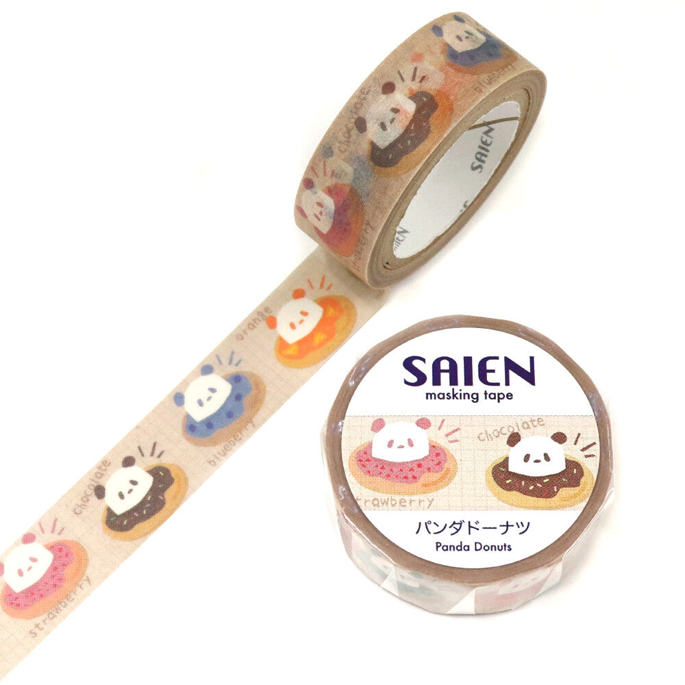 A sprinkle of sweetness meets irresistible charm in this delightful washi tape featuring pandas nestled inside colorful donuts. Each illustration feels like a tiny treat, soft pastels, playful expressions, and donut designs that look almost good enough to eat. The tape carries a warm, cheerful energy, perfect for brightening journals, planners, gift wrapping, and handmade cards.