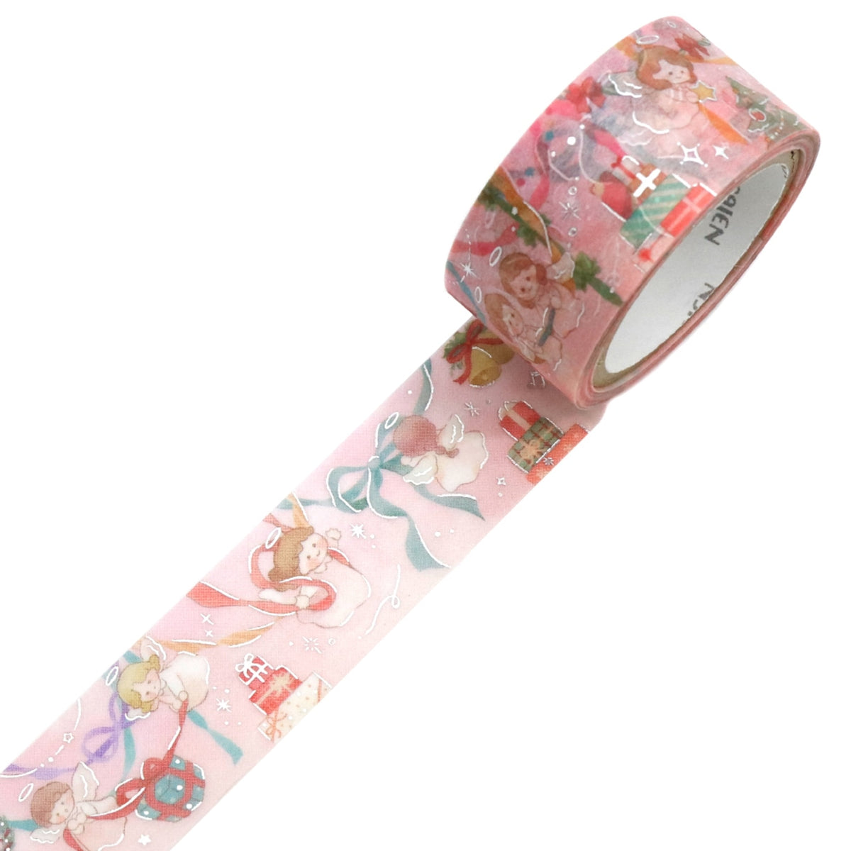 SAIEN - Angel Ribbon Washi Tape
New masking tape featuring angel ribbon design that enchants the magic of Christmas! The added brilliance of silver leaf adds a touch of festivity to your Christmas creations. Heartwarming angels will brighten up a page of your memories!
Size approx. 20mm x5m
Country of manufacture: Japan
Material / component: Paper