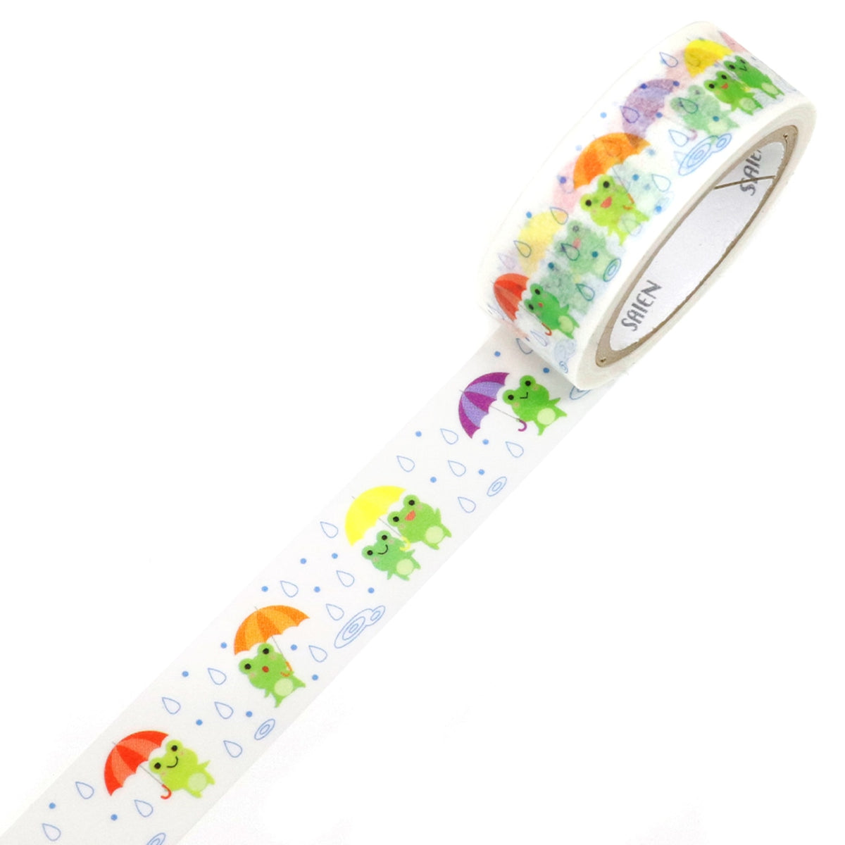 SAIEN - Frog Washi Tape
Embrace the rain with this washi tape featuring frogs dancing in the rain. These charming frogs are sure to add a touch of fun to your journals, planners, and craft projects.
Size approx. 15mm x7m
Country of manufacture: Japan
Material / component: Paper