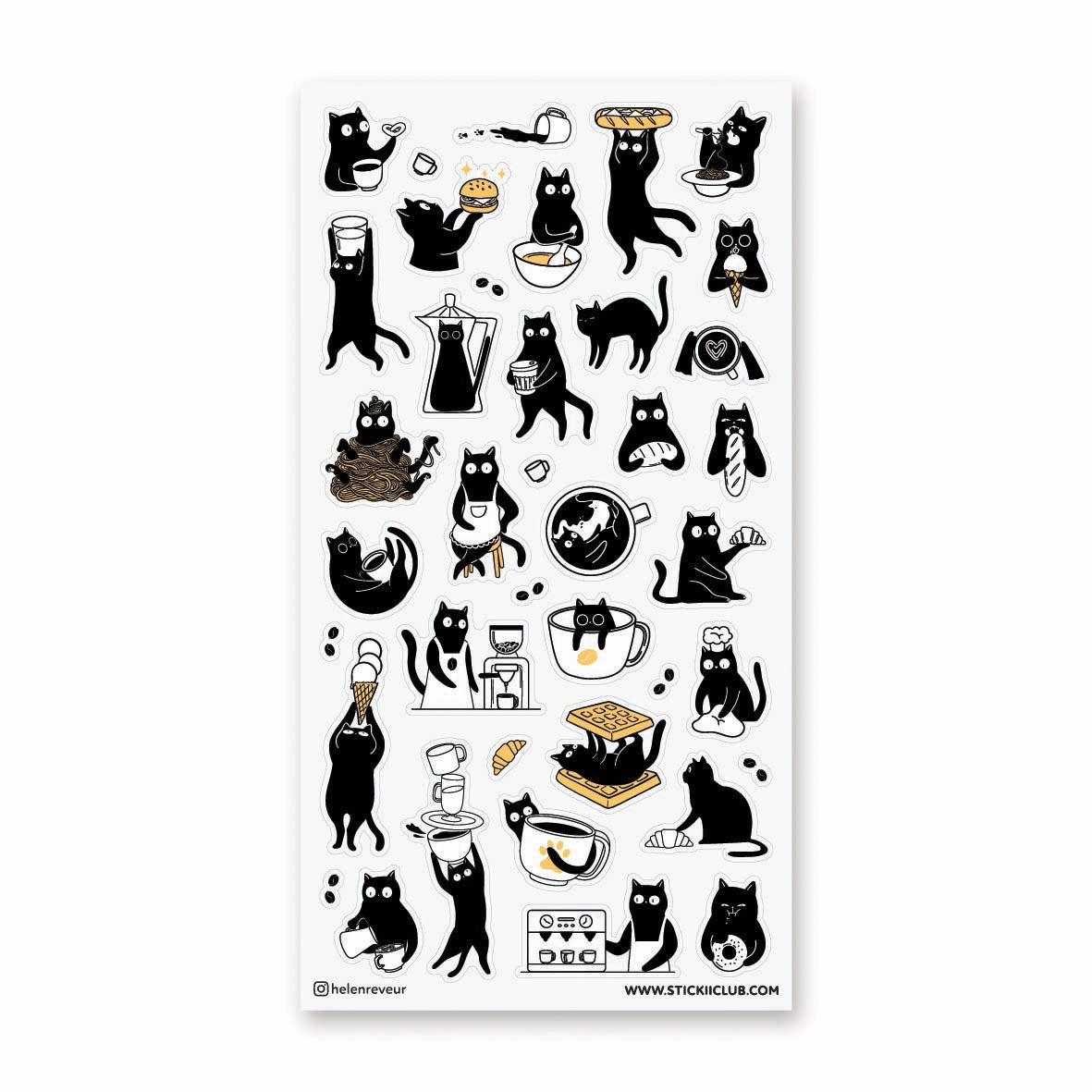 ☕🐈 Chaos is brewing at this tiny cat café! These busy little beans are pouring coffee, stacking waffles, slurping noodles, and sneaking bites between orders. From barista duties to snack-time shenanigans, every kitty is hard at work (or hardly working). Add these mischievous café cats to your pages for a sprinkle of cozy chaos and extra espresso energy.
Top Coating: None
Adhesive Layer: PVC (plastic)
Backing Layer: Clear PET
6.69" x 3.54".
Weight - 0.03lbs.
1 sheet included 