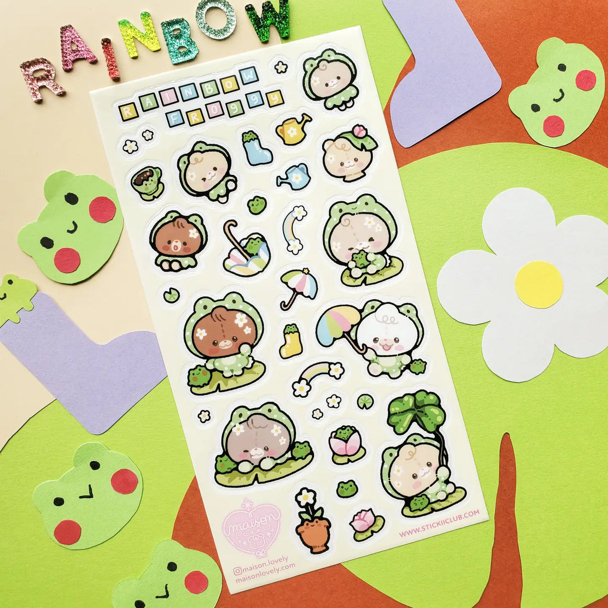 π»π Filled with little frogs, rainbows, and lily pads β get ready for this beary-cute sheet by @maison.lovely! Dressed in kawaii frog suits, these cuddly bear pals spend their days watering flowers, making froggy friends, and lounging on leafy lily pads. This sheet is sure to make your day extra hoppy!