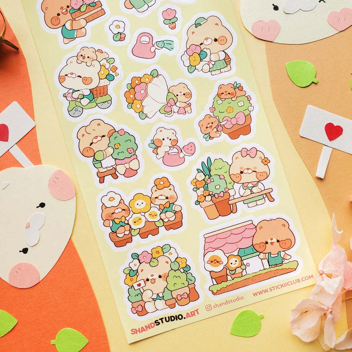 🐻💐 Step into @shandstudio’s blooming bear garden, where flower-loving friends spend their days planting seeds, watering blossoms, and sharing the prettiest petals around! From building cheerful bouquets to caring for potted plants and spreading joy one bloom at a time, this sheet will fill your pages with nonstop sunshine and smiles!
Art by: @shandstudio
Top Coating: None
Adhesive Layer: Paper
Backing Layer: Clear PET
6.69" x 3.54".
Weight - 0.03lbs.
1 sheet included