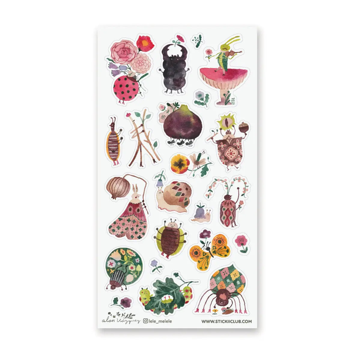 🎻🦗 Take a peek into a bug’s life with @lele_melele, where flower-crowned beetles, violin-playing grasshoppers, sleepy snails, fancy moths, and berry-toting critters are all out here living their best leafy lives. This sheet is like a secret bug party happening under the leaves and we need an invite immediately.
Art by: @lele_melele
One sticker sheet is included.
• Top Coating: None
• Adhesive Layer: Washi
• Backing Layer: Clear PET
• 6.69"x3.54"
• Weight-0.03oz
• 1 Sheet Included